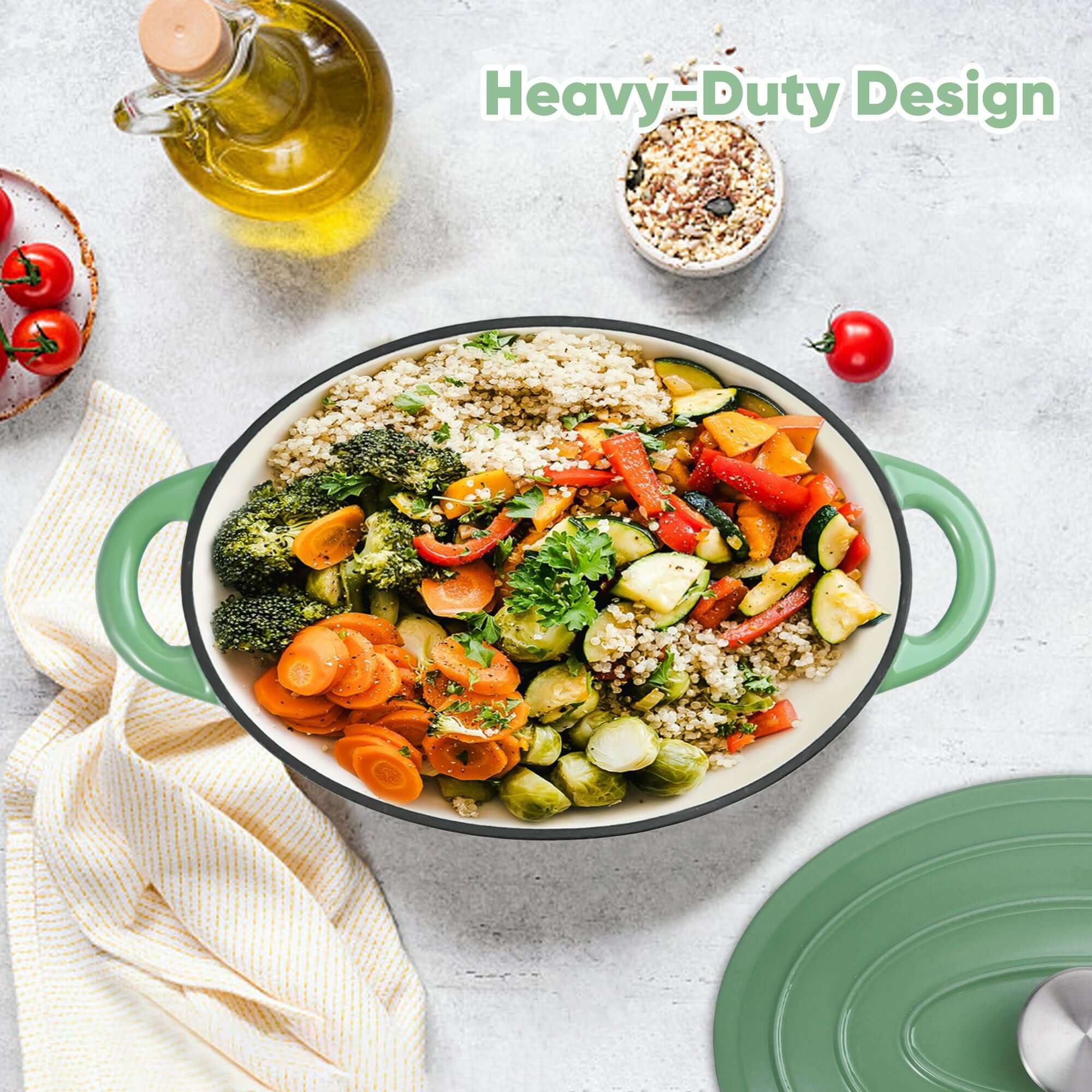 Cast iron soup POTS are suitable for various tools, such as ceramic, gas, induction cookers or barbecue grills. It can be used for cooking, baking and refrigeration.