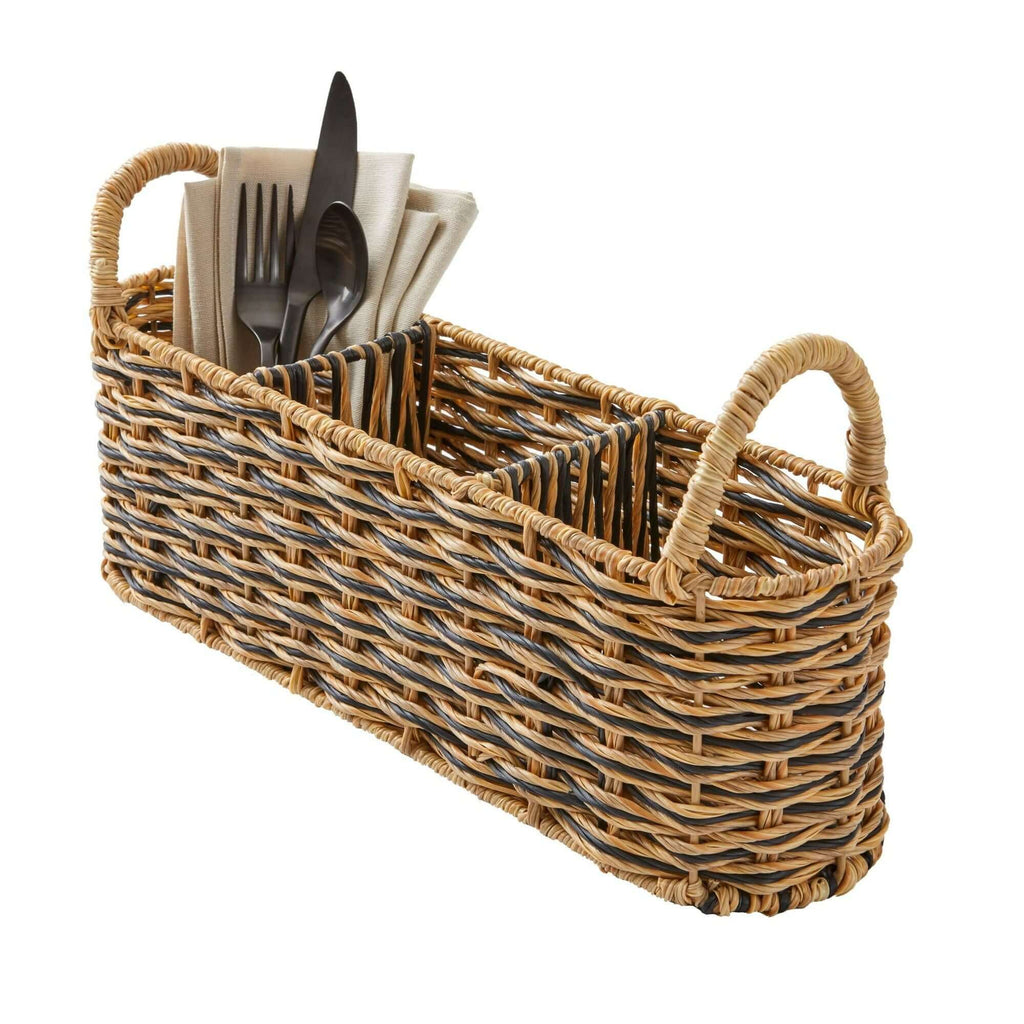 Homes & Gardens Beige & Black Resin Rattan Oval Caddy