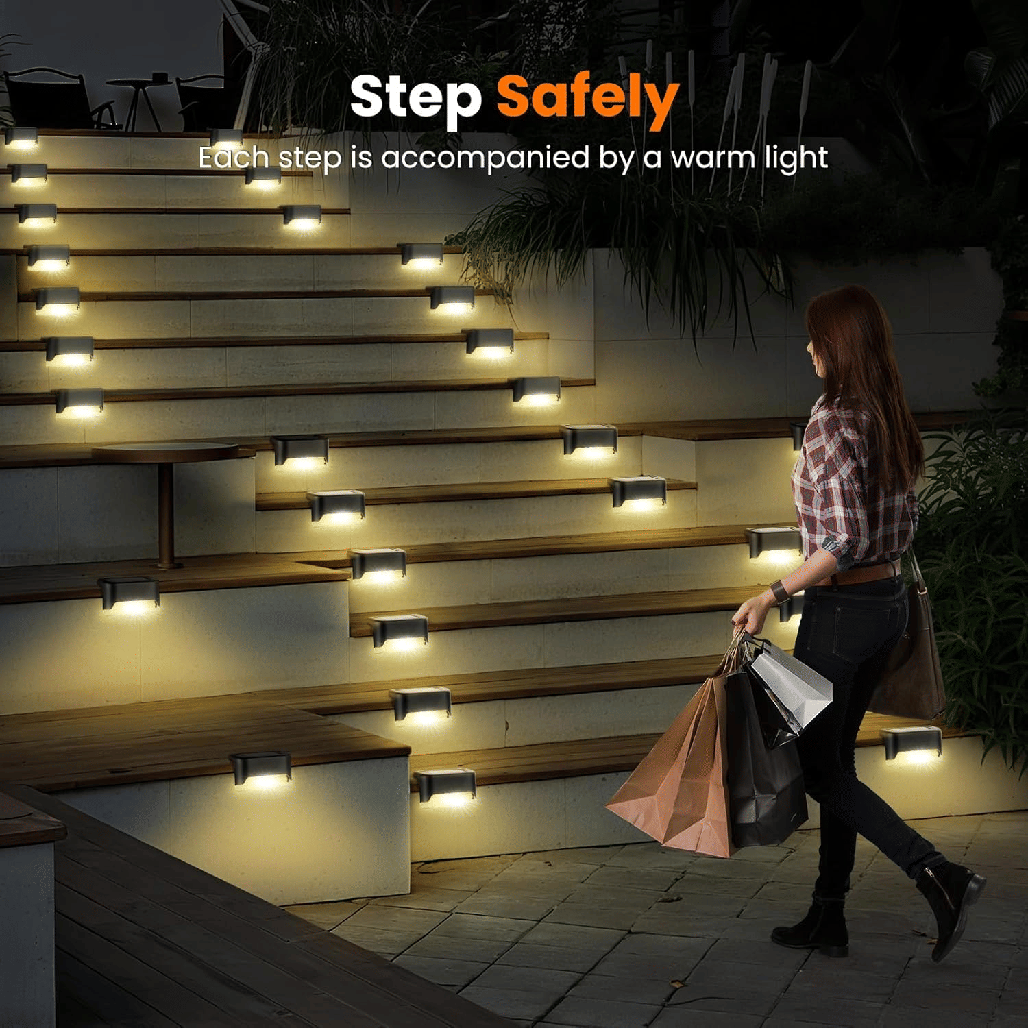 32PCS Solar Deck Lights Outdoor, Solar Step Lights Waterproof Led Solar lights for Outdoor Stairs, Step , Fence, Yard, Patio, and Pathway Family's Gifts (Warm White)