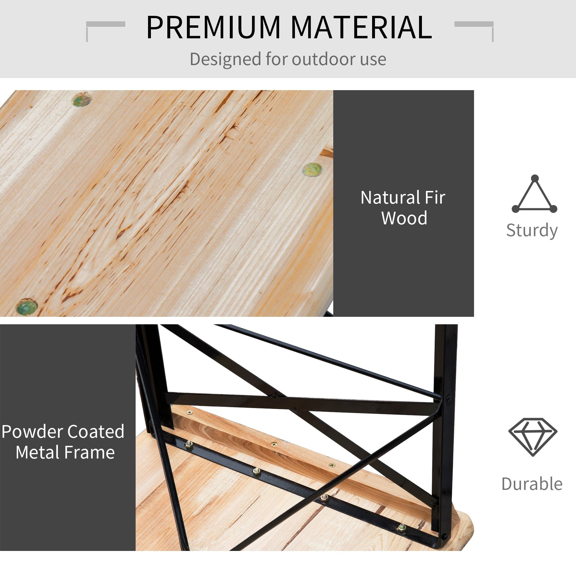 Portable Wooden Picnic Table 6FT Beer Table Set with Benches German Style Anti-Injury Design for Patio Dining