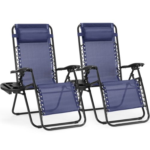 Set of 2 Zero Cravity Lounge Chairs,Outdoor Patio Folding Recliners for Pool Beach with Pillow and Cup Holder