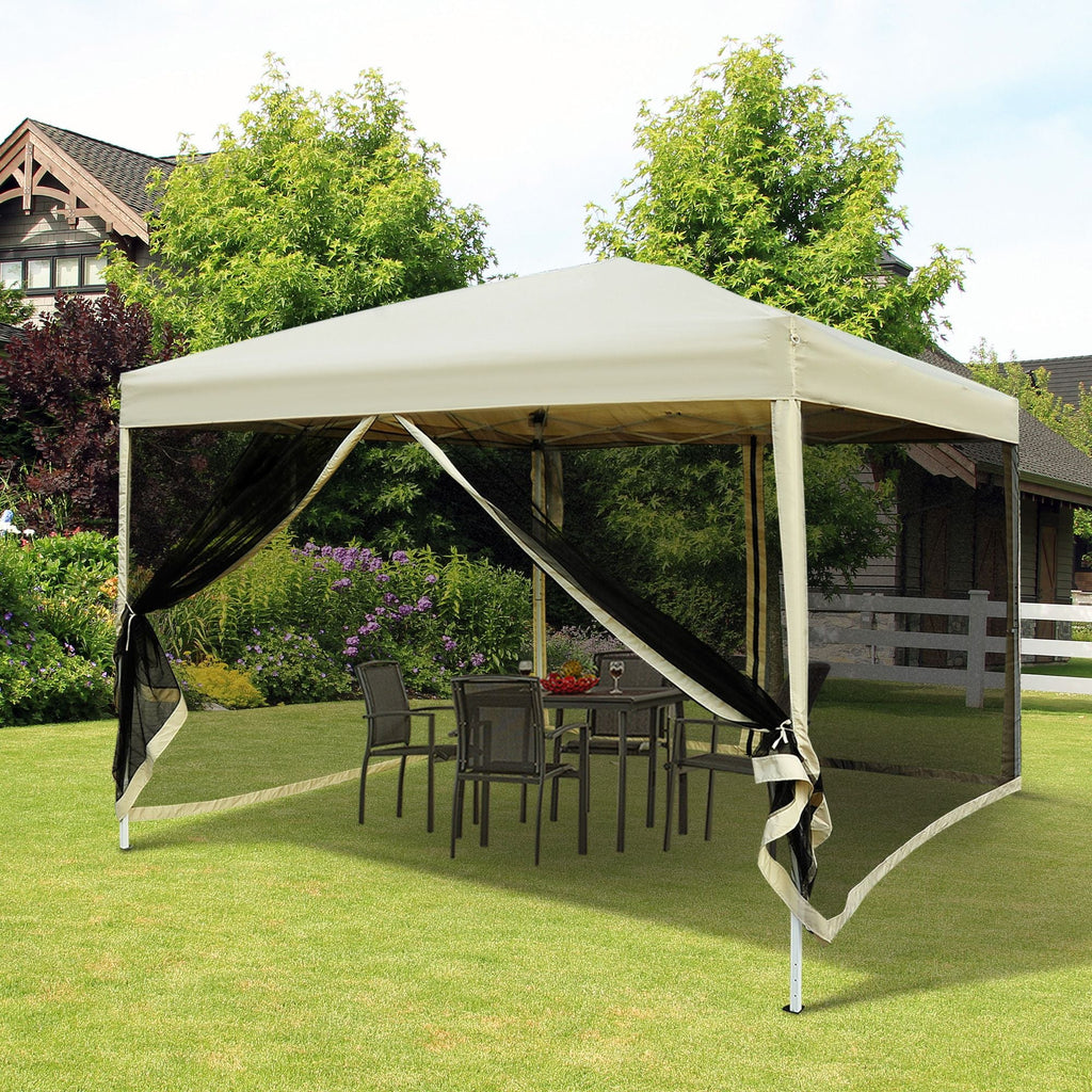 Outsunny 10x10 Pop Up Canopy Tent, Mesh Sidewalls, Adjustable Height, Carry Bag Included - Garden Patio Shade, Easy Setup