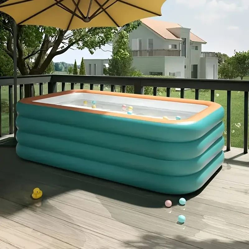 125.2-Inch Extra Large 4-Layer Inflatable Swimming Pool for Outdoor Fun â€?Durable PVC Blue Pool with Orange Border for Backyard Parties and Patio Activities, Fits Up to 6 People