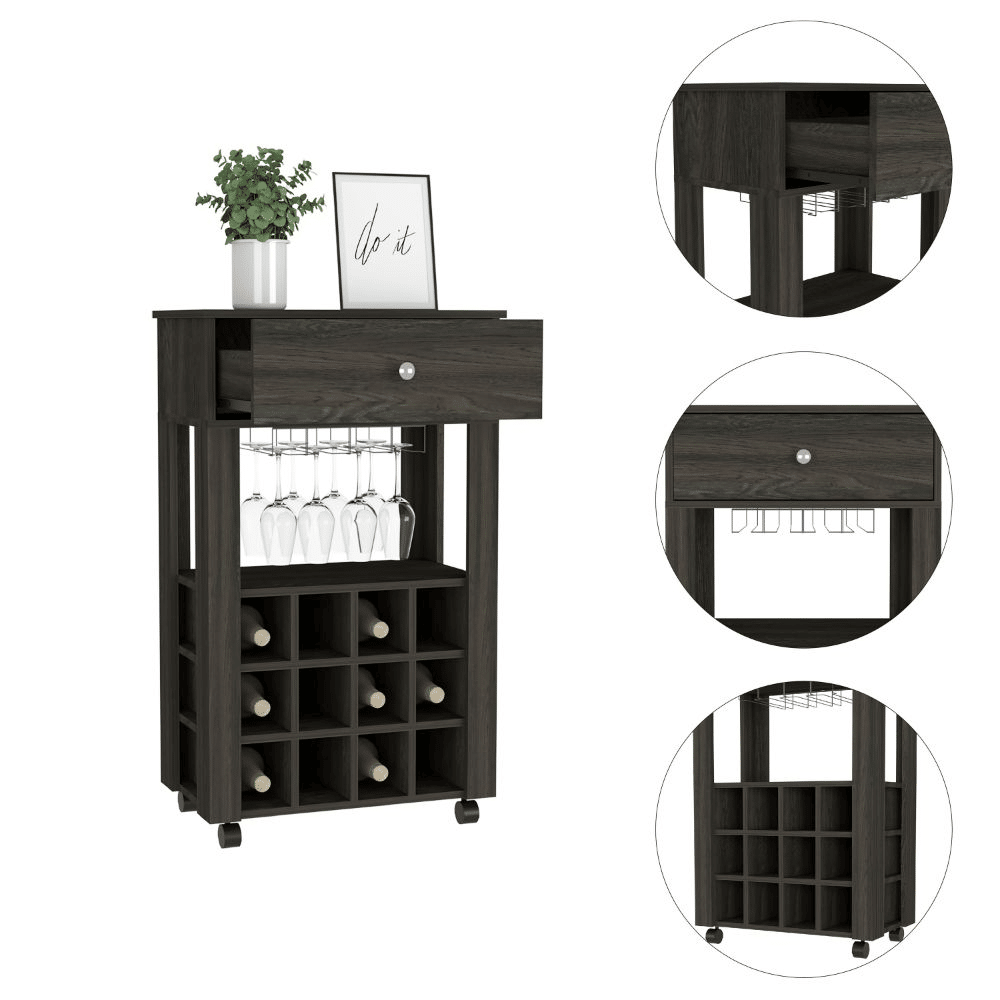 Espresso 1-Drawer 12-Bottle Wine Cabinet Carbon