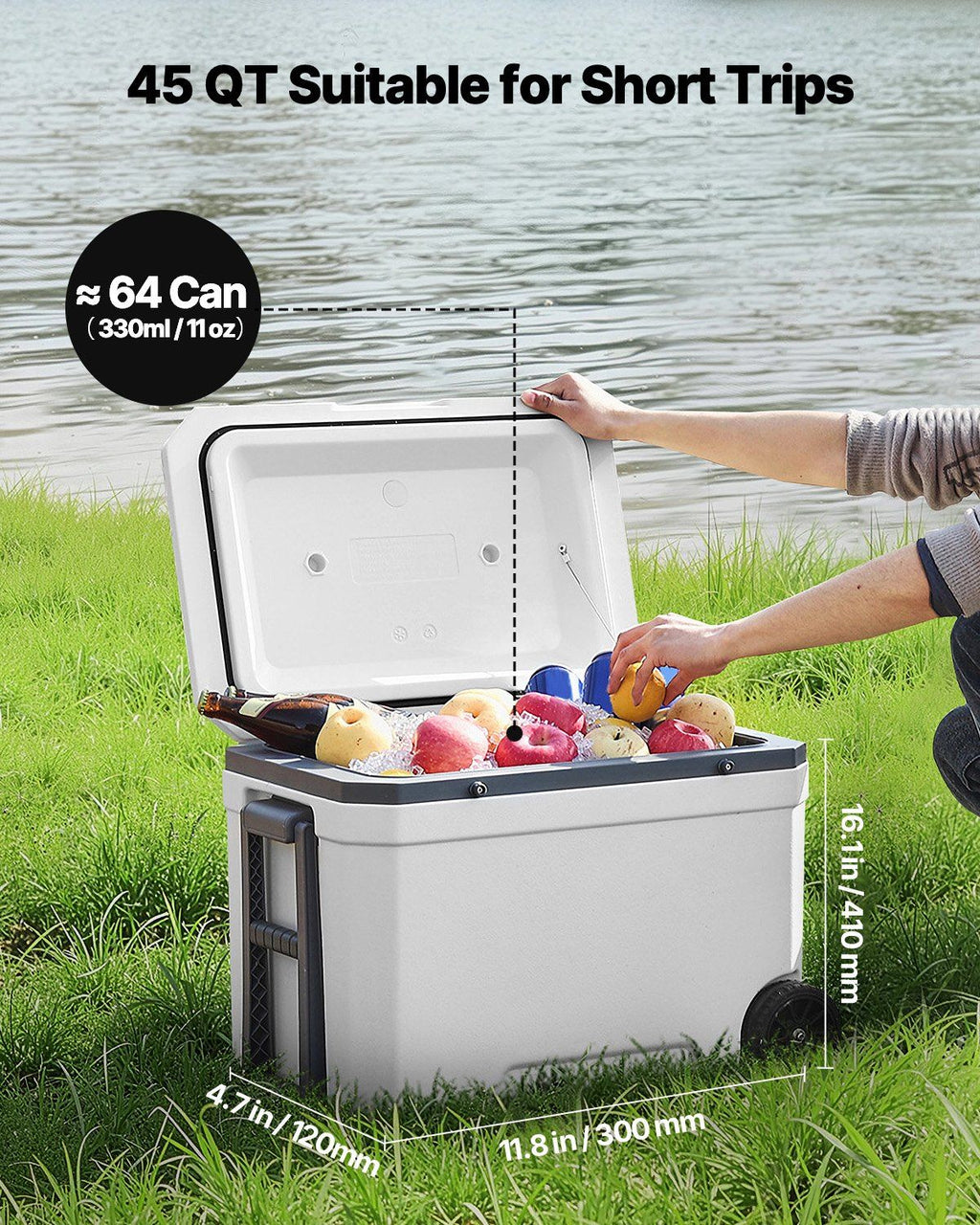Portable Cooler 45 QT Insulated Wheeled Cooler 64 Can Capacity with Cup Holder