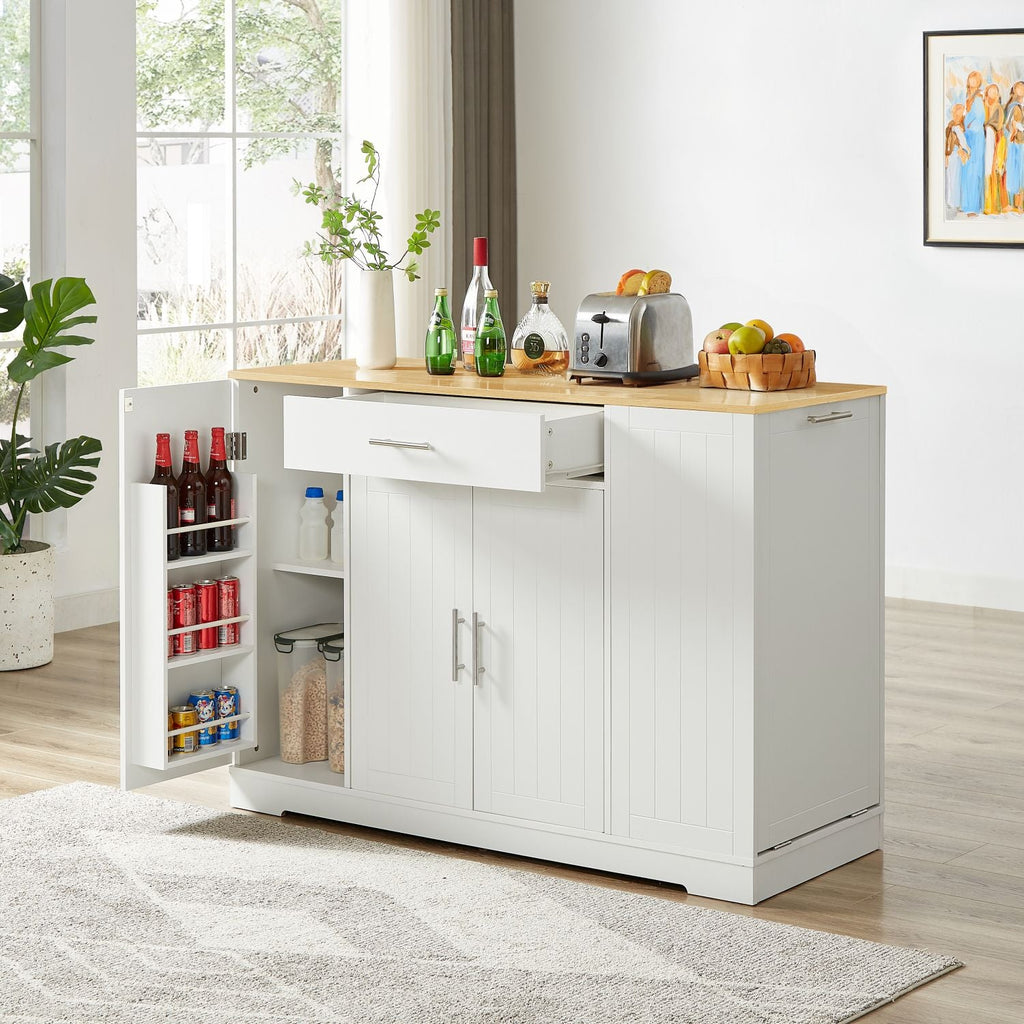53'' Kitchen Storage Islands with Drawers and Trash Can Storage for Kitchen & Dining. Modern Farmhouse Design, White, 53.2"W x 20.9"D x 38.0"H.
