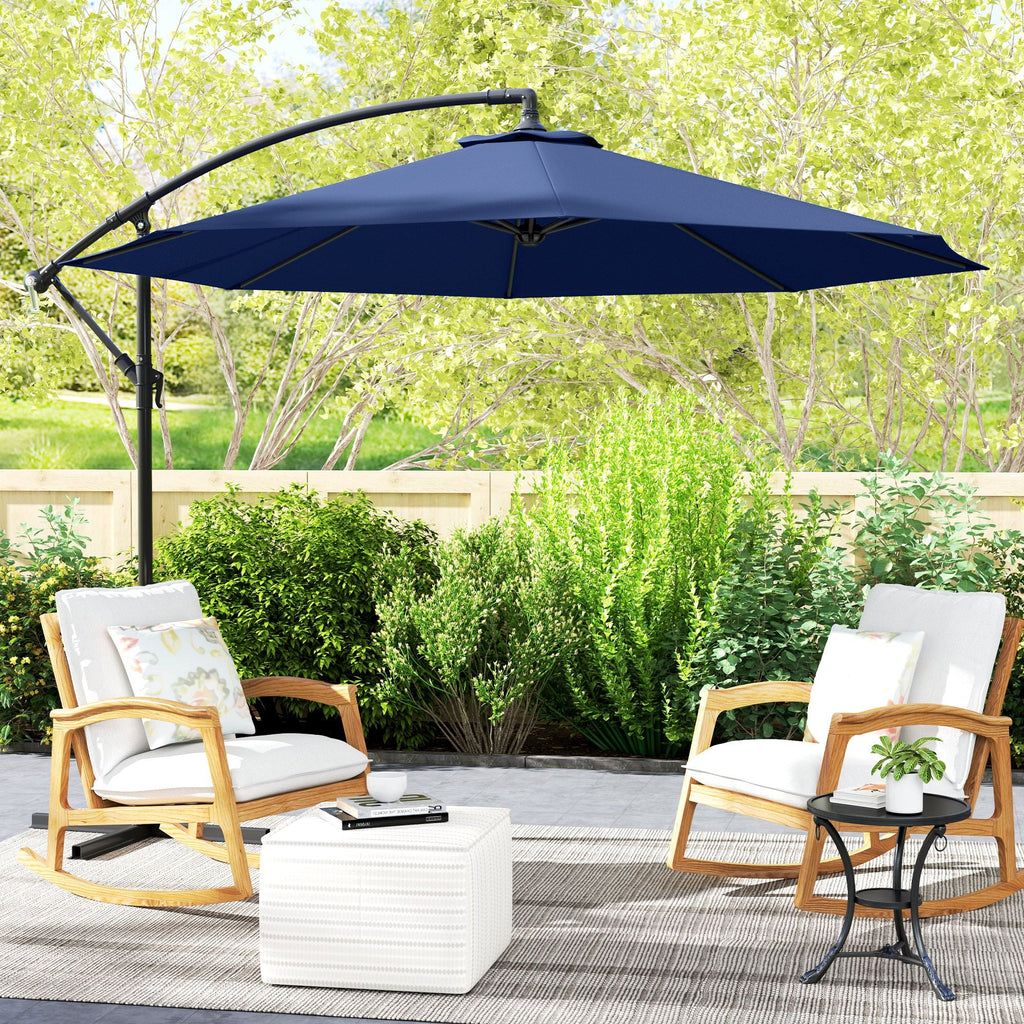 Outsunny 10' Cantilever Tilt Offset Patio Umbrella w/ UV & Water Safe Material & Cross Base (Weight Not Included), Navy Blue