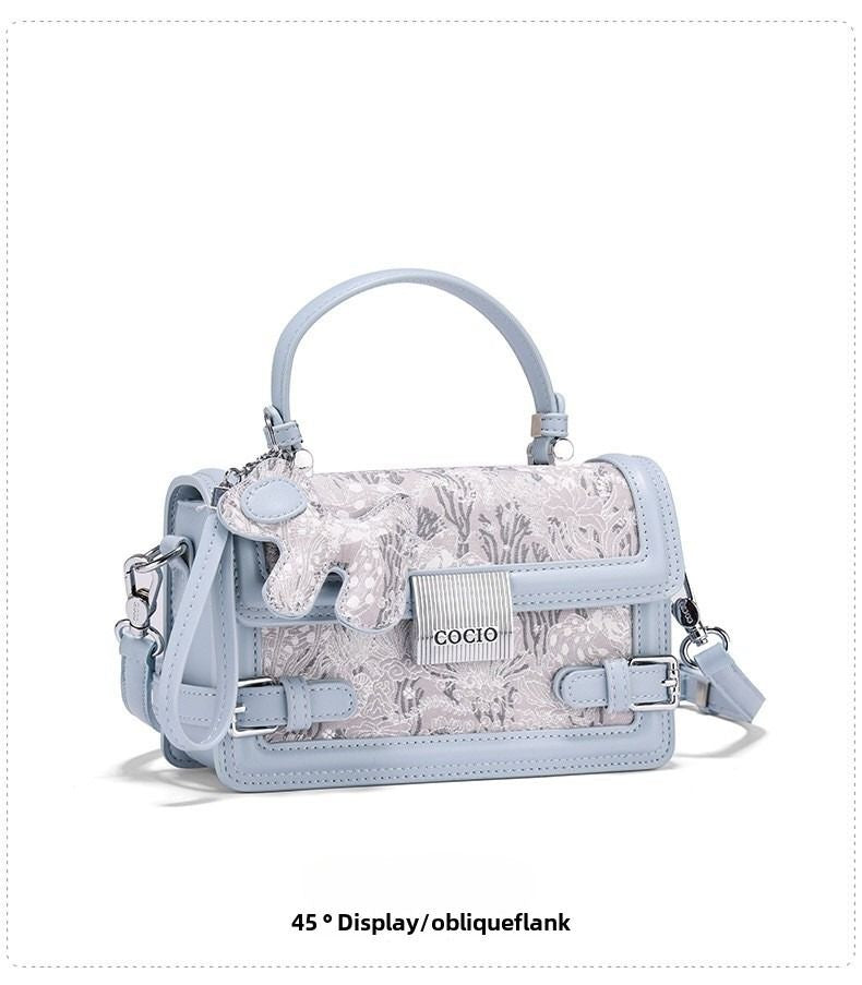 New embroidery handheld small square bag female ins hundred fashion lock buckle single shoulder crossbody bag