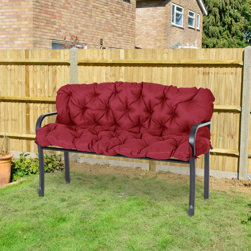 Outsunny Outdoor Bench Cushion Tufted 3-Seater for Swing Chair Patio Sofa Wine Red