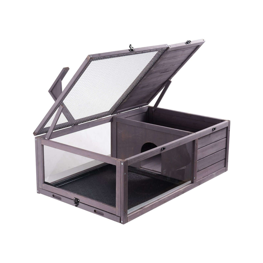 VEVOR Tortoise Habitat Wooden Tortoise House Indoor & Outdoor 2-Room 38x24x13in