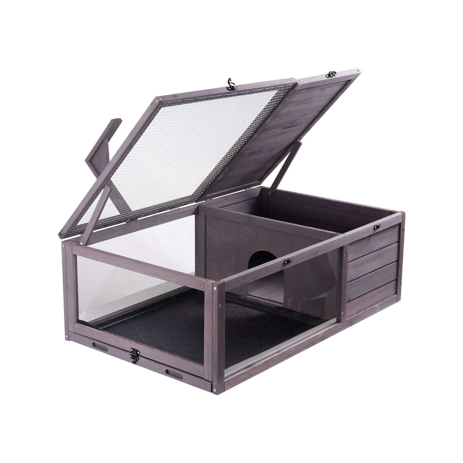 VEVOR Tortoise Habitat Wooden Tortoise House Indoor & Outdoor 2-Room 38x24x13in