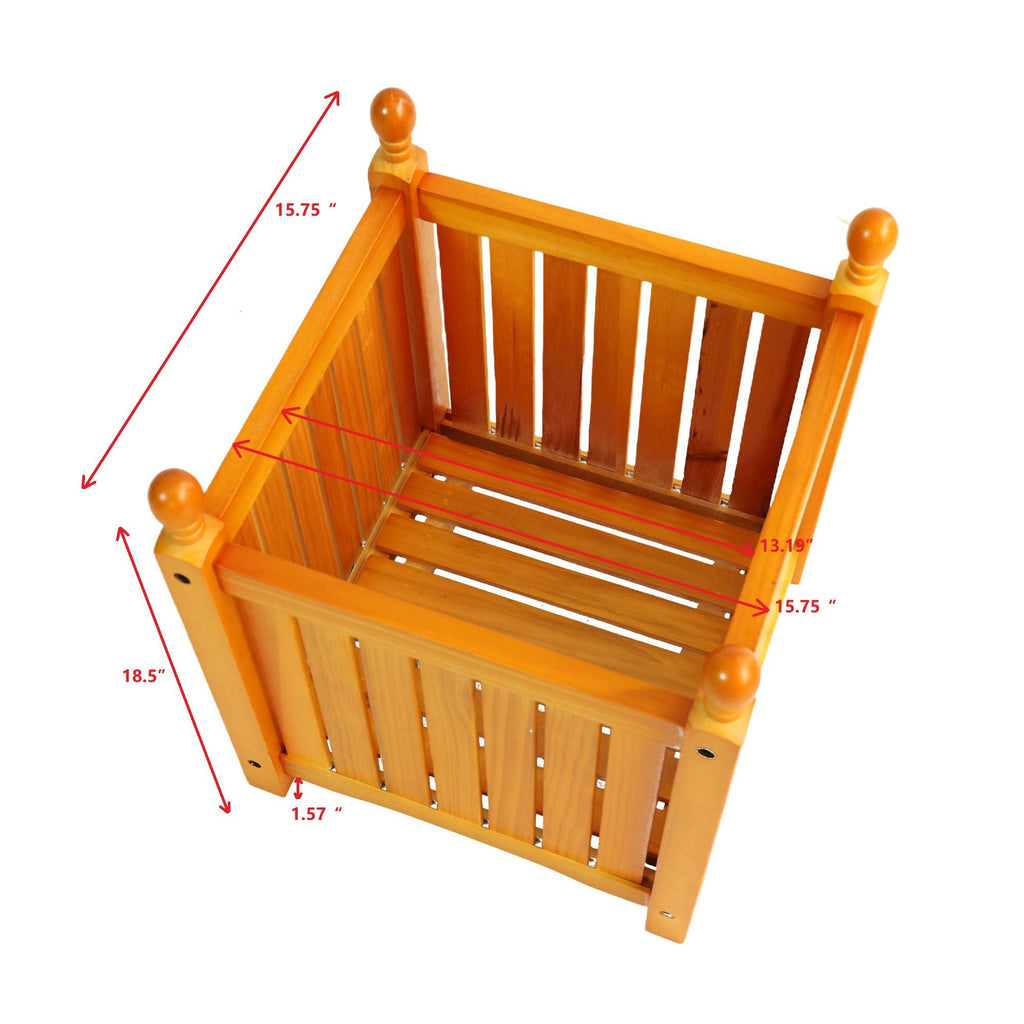 Wood Outdoor Square Wooden Flower and Herb Pot for Garden, Porch and Patio - Outside Plant and Vegetable Container ,Planter,Teak