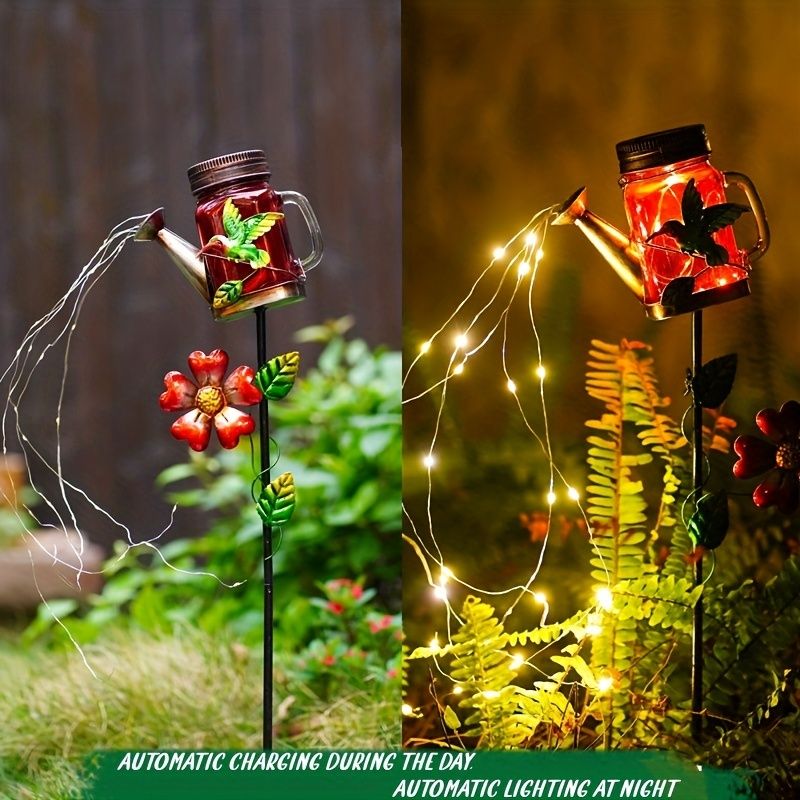 1pc Solar Garden Light; Outdoor Decor Waterproof Butterfly Solar Path Light; Watering Can Lights Hanging Fairy String Lighting For Terrace Patio Lawn Garden Yard Decor