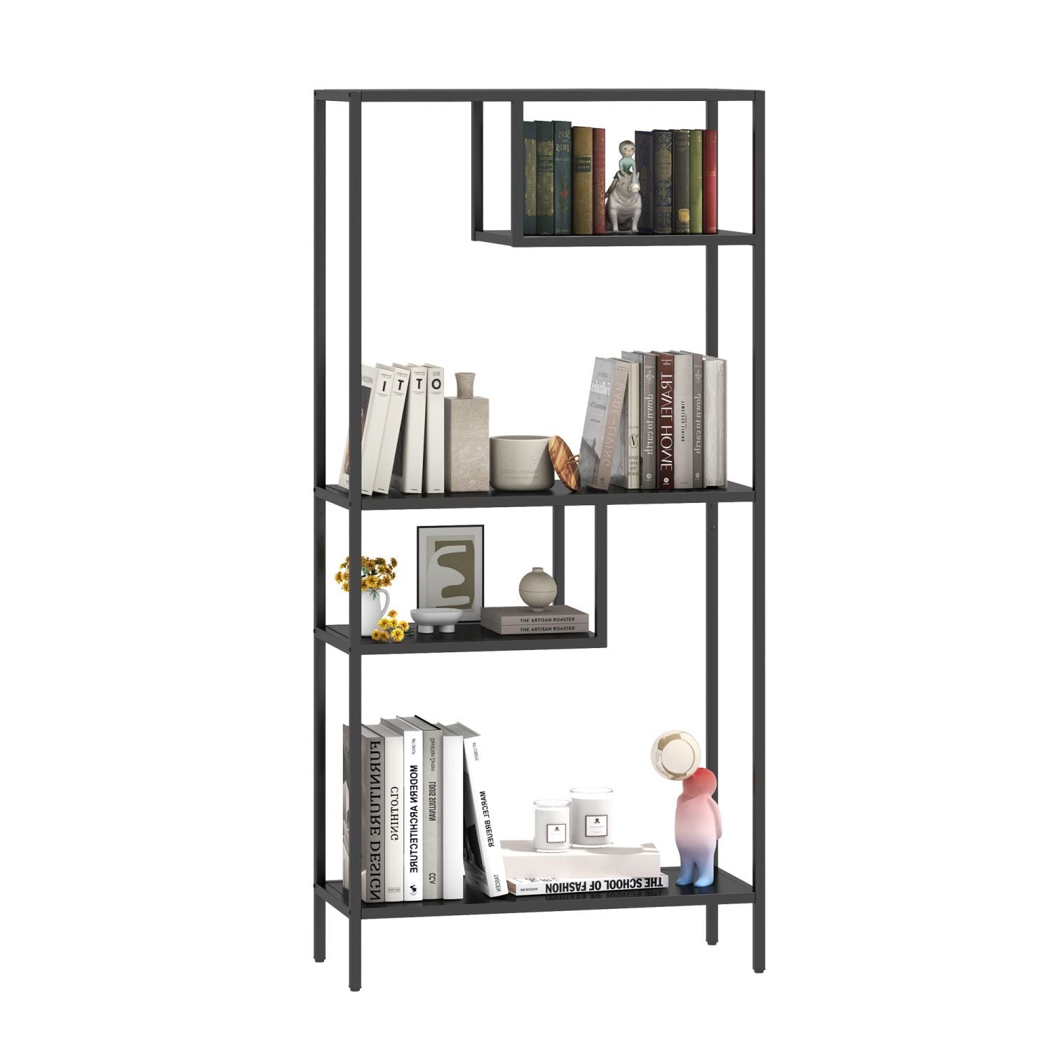Modern Storage Shelf with 4 Compartments & Metal Legs, Freestanding Organizer,Book Shelves Display Shelves for Living Room, Bedroom, Home Office
