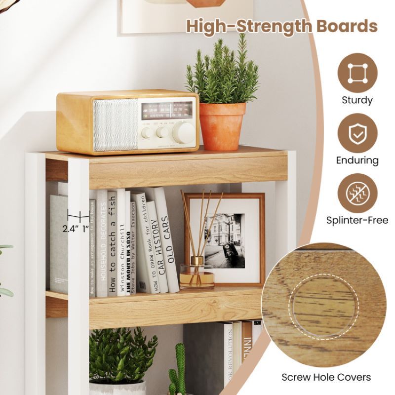 Open 4 Tier Bookshelf Wooden Bookcase for Living Room