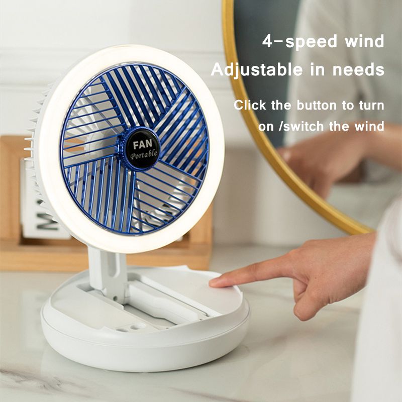 USB Charging Foldable Desk Fan Wall Mounted Hanging Ceiling Fan with LED Light 4 Speed Adjustable For Home Room Air Cooler Fan