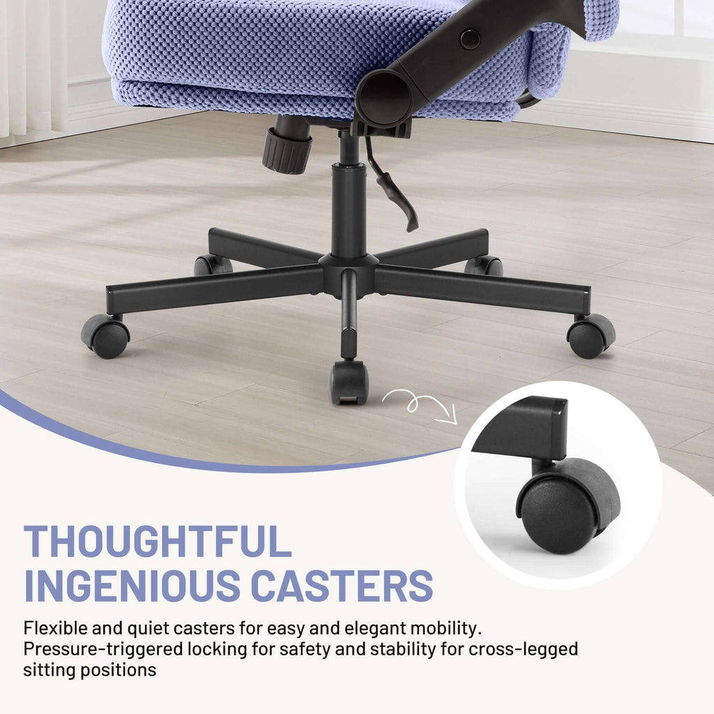 Criss Cross Chair with Wheels and Flip Arms- Comfy Fabric Cross Legged Office Chair with Thick Cushion&Wide Seat, Adjustable Swivel Desk Chair for Home Office, Apartment, Bedroom