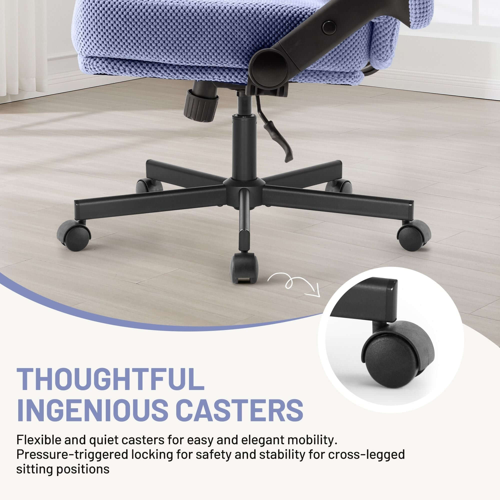 Criss Cross Chair with Wheels and Flip Arms- Comfy Fabric Cross Legged Office Chair with Thick Cushion&Wide Seat, Adjustable Swivel Desk Chair for Home Office, Apartment, Bedroom