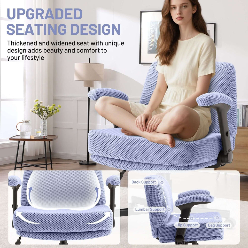 Criss Cross Chair with Wheels and Flip Arms- Comfy Fabric Cross Legged Office Chair with Thick Cushion&Wide Seat, Adjustable Swivel Desk Chair for Home Office, Apartment, Bedroom