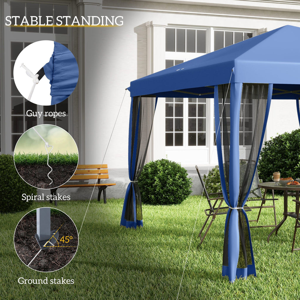 Outsunny 10' x 10' Pop Up Canopy Tent with Netting, Instant Gazebo, Screen House Room with Carry Bag, Height Adjustable, for Outdoor, Garden, Patio, Camping, Blue
