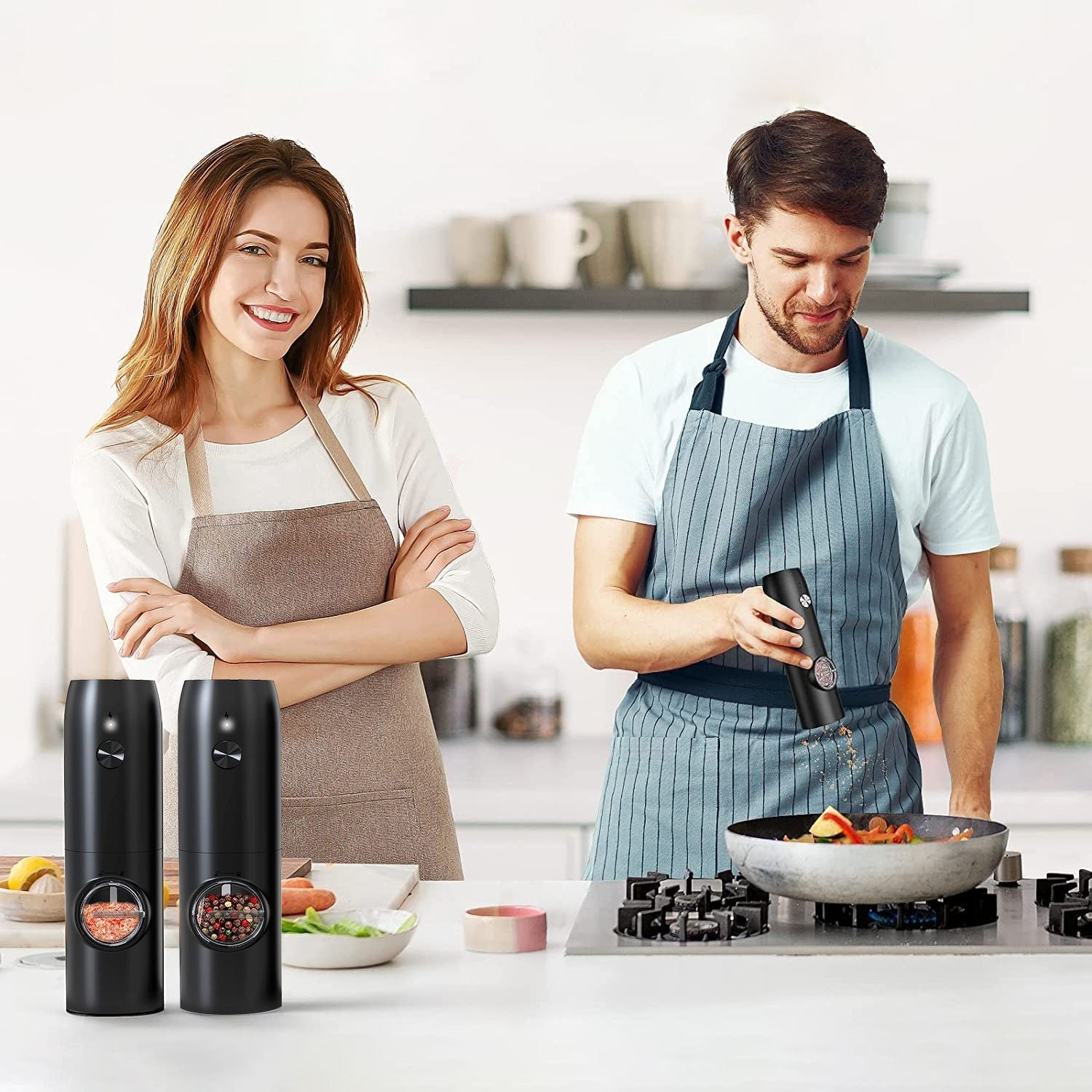 Electric Salt and Pepper Grinder Rechargeable Charging Base Automatic Salt Mill LED Indicator Adjustable Coarseness One Hand Easy Operation