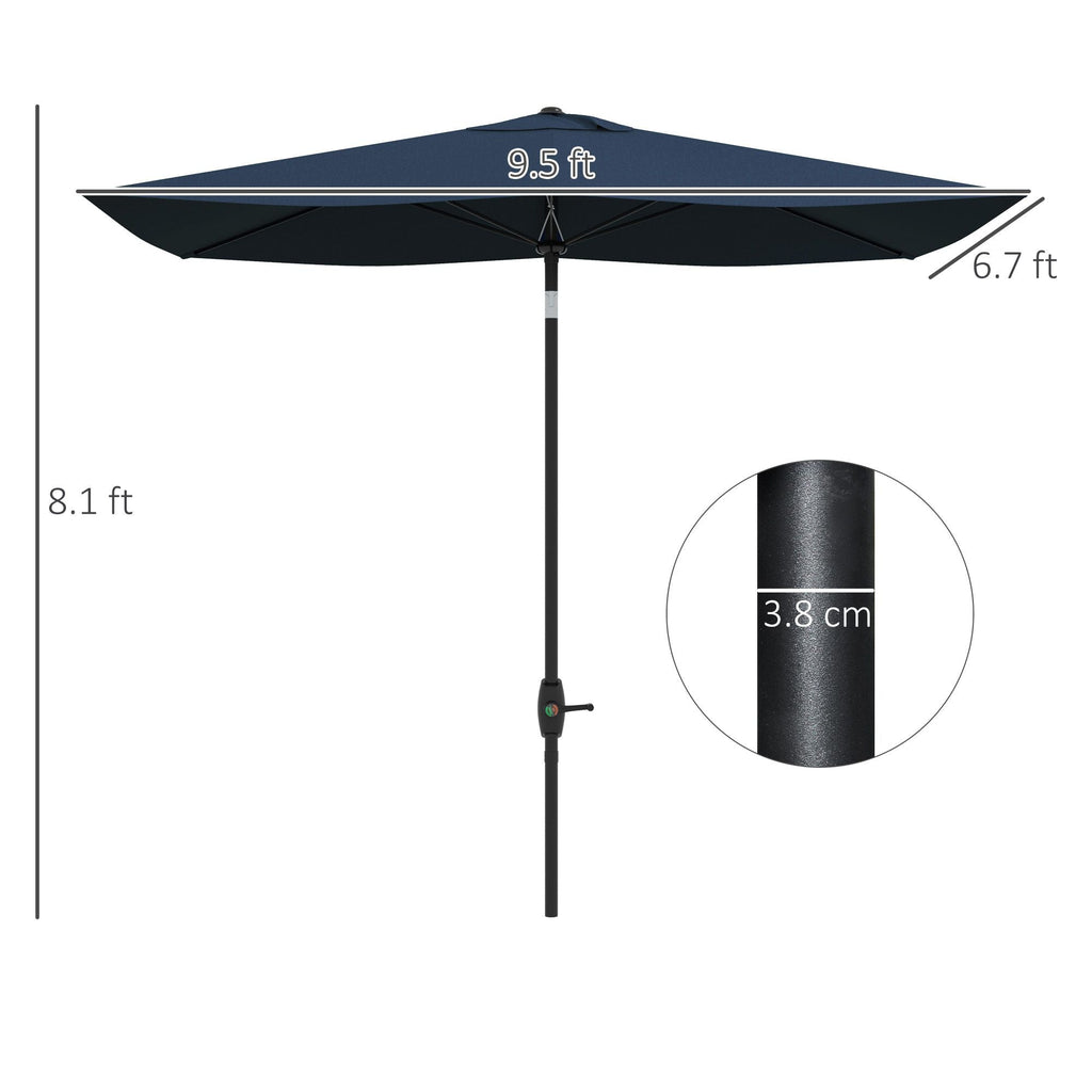 Outsunny 6.6x10ft Rectangular Umbrella: Blue Patio Shade with Crank & Tilt
