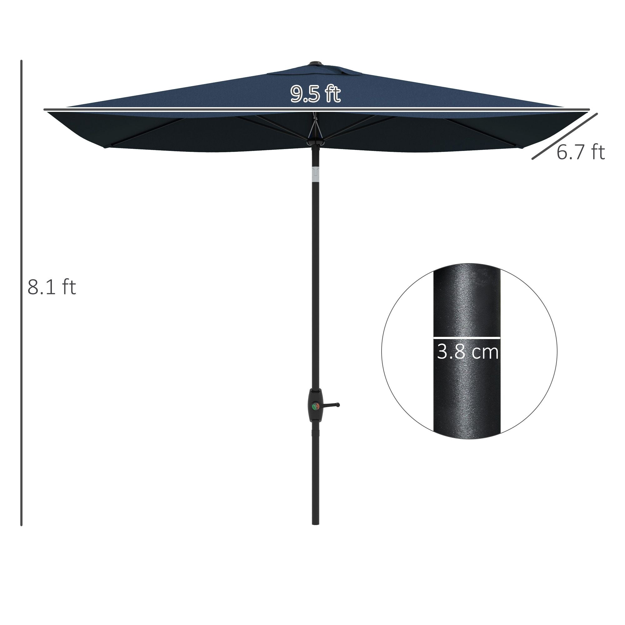 Outsunny 6.6x10ft Rectangular Umbrella: Blue Patio Shade with Crank & Tilt