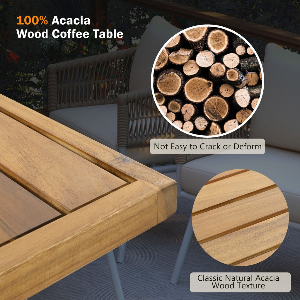 4-Piece Patio Furniture Set, Outdoor Furniture with Acacia Wood Table, Patio Conversation Set with Deep Seating & Thick Cushion for Backyard Porch Balcony