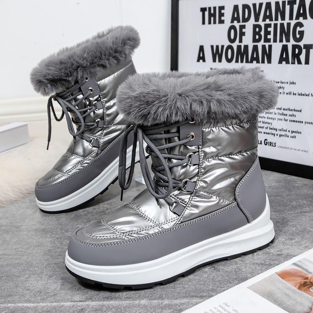 Fashion Snow Boots - Lace-Up Style with Fur Trim