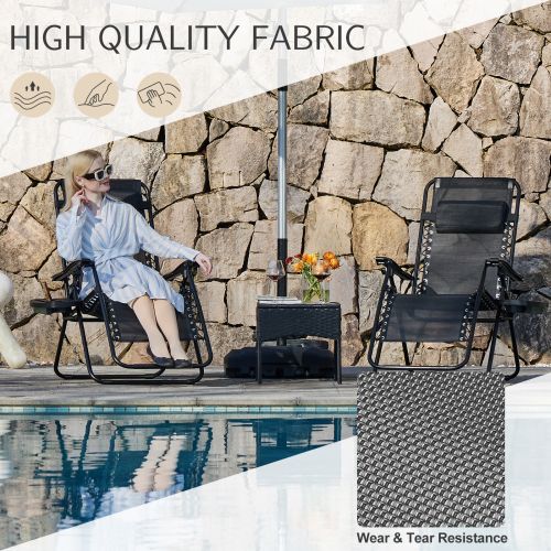 Set of 2 Zero Cravity Lounge Chairs,Outdoor Patio Folding Recliners for Pool Beach with Pillow and Cup Holder