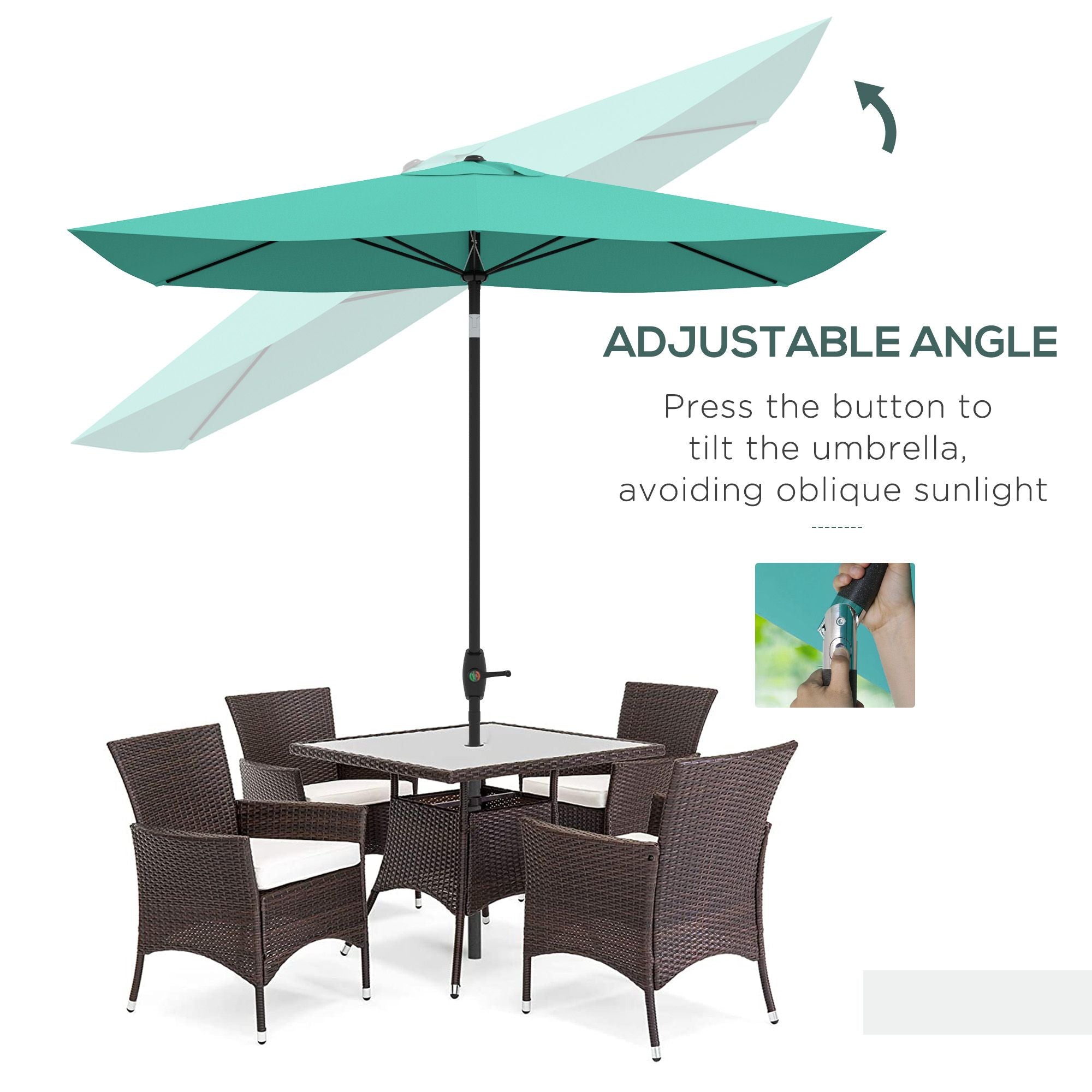 Outsunny 6.6 X 10 ft Rectangular Patio Umbrella Outdoor Table Market Umbrella with Crank & Push Button Tilt for Garden, Lawn, Deck & Backyard, Teal