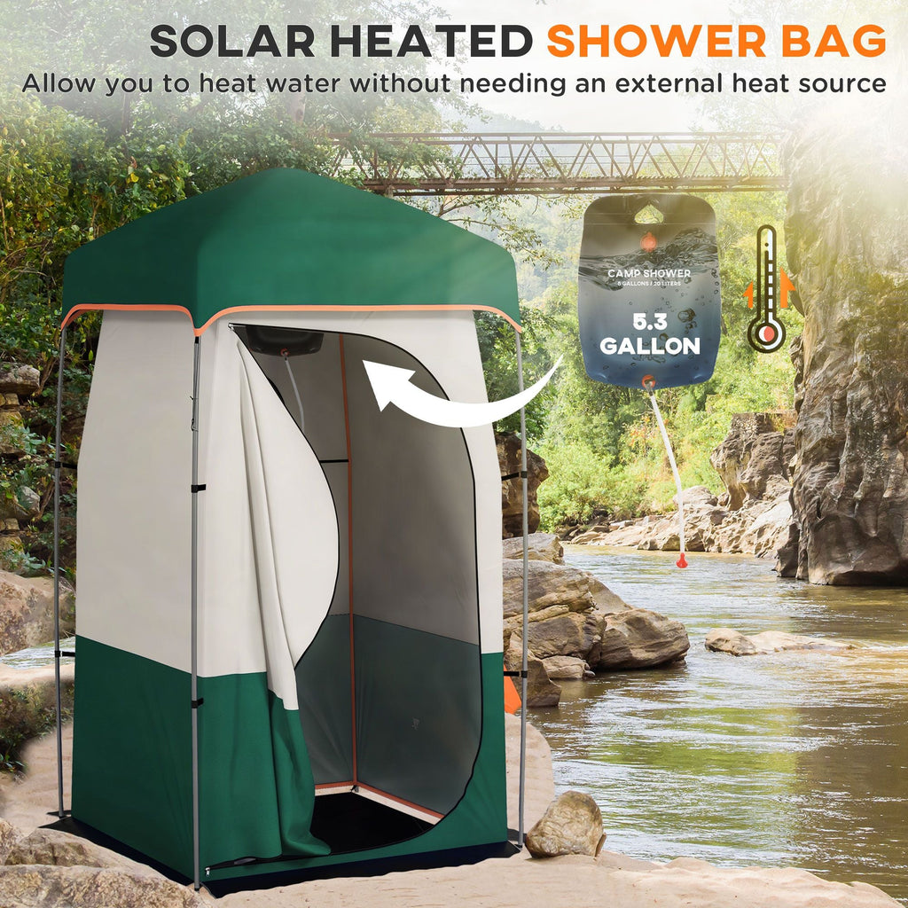 Camping Shower Tent, Portable Privacy Shelter with Solar Shower Bag, Removable Floor and Carrying Bag, Green