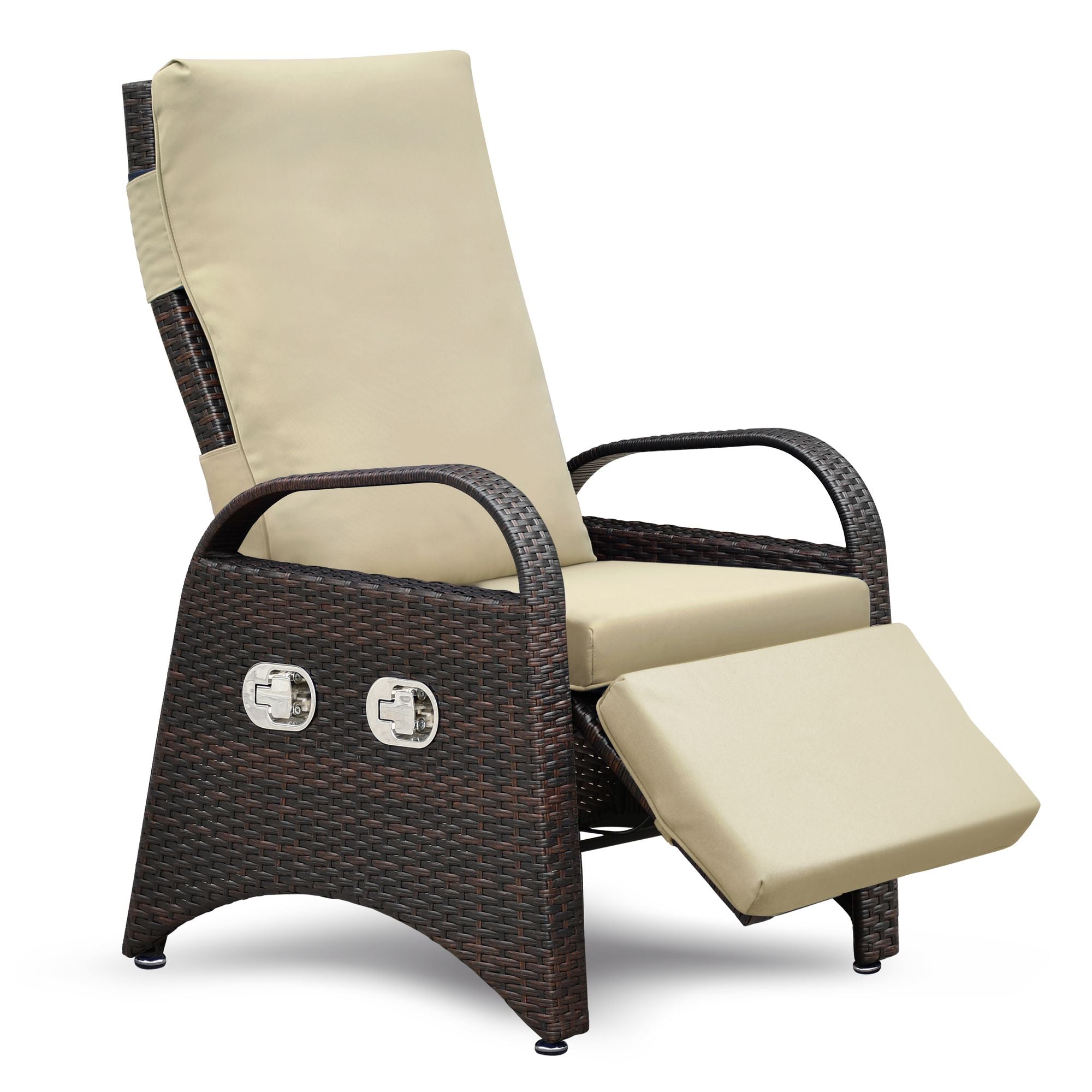 Outdoor Adjustable Wicker Recliner with Flip Table