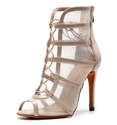 Woman High Top Latin Dance Shoes Red Black Ballroom Dance Boots Women Salsa Tango Dancing Shoes Girls Soft Bottom Party Sandals