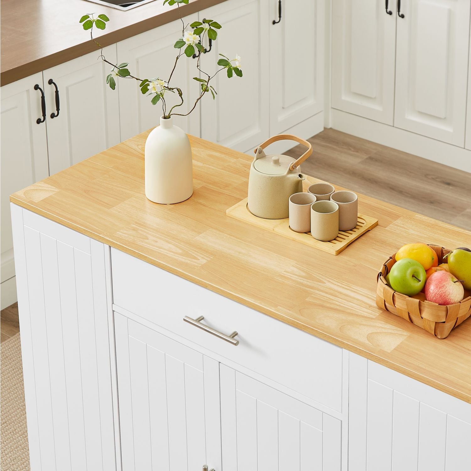 53'' Kitchen Storage Islands with Drawers and Trash Can Storage for Kitchen & Dining. Modern Farmhouse Design, White, 53.2"W x 20.9"D x 38.0"H.