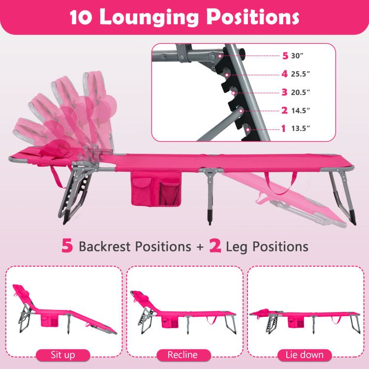 Folding Beach Lounge Chair with Pillow for Outdoor