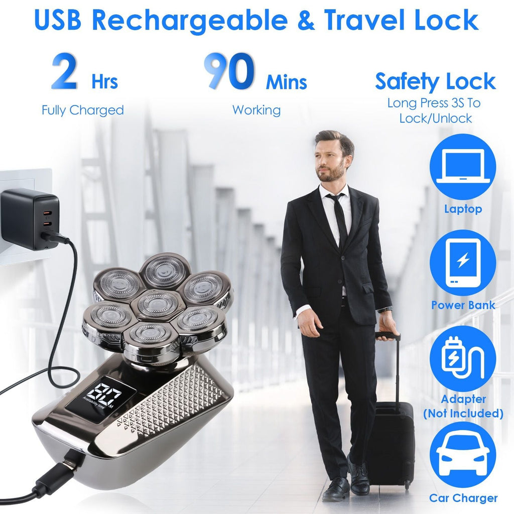 Head Shavers for Bald Men 5 In 1 7D Electric Rotary Razor Rechargeable Cordless Head Beard Trimmer Shaver Kit IPX6 Waterproof Dry Wet Grooming Kit with 3 Combs