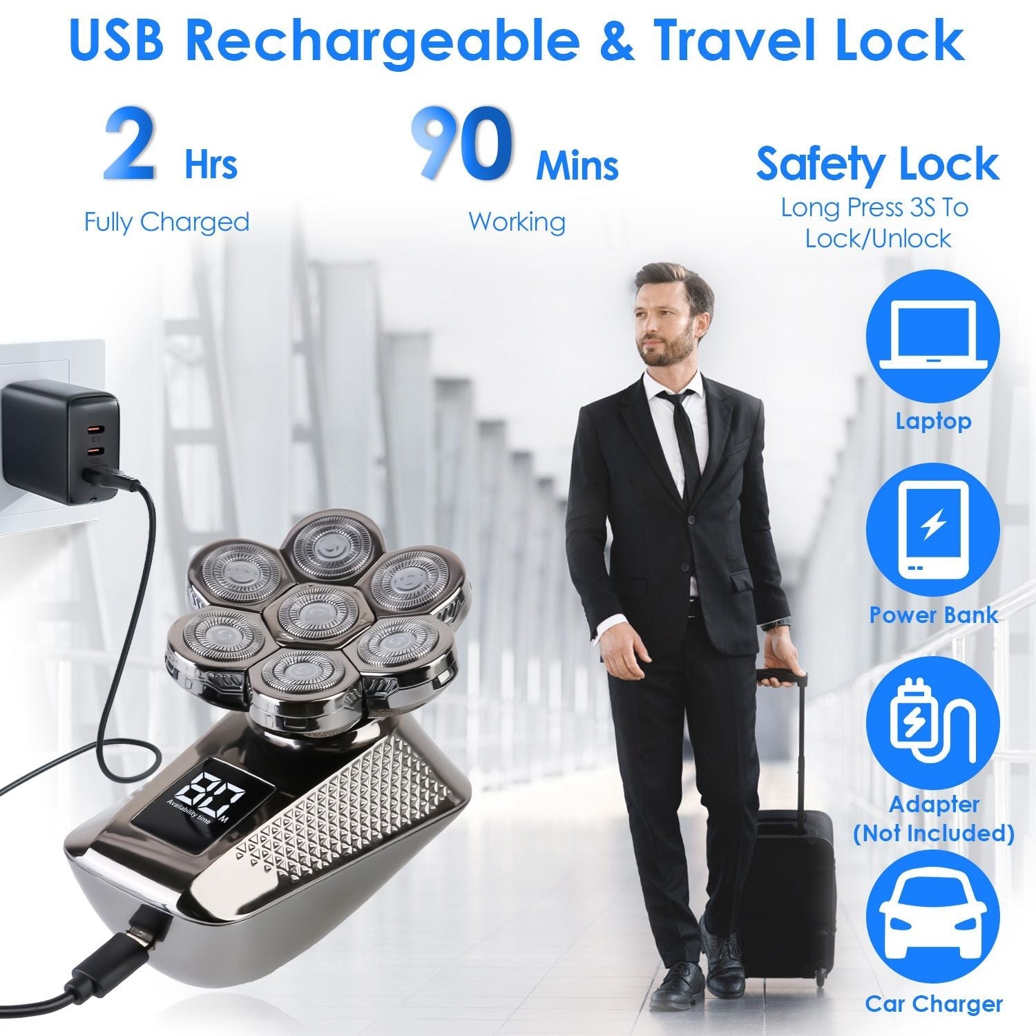 Head Shavers for Bald Men 5 In 1 7D Electric Rotary Razor Rechargeable Cordless Head Beard Trimmer Shaver Kit IPX6 Waterproof Dry Wet Grooming Kit with 3 Combs