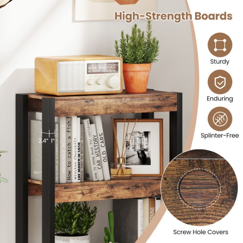 Open 4 Tier Bookshelf Wooden Bookcase for Living Room