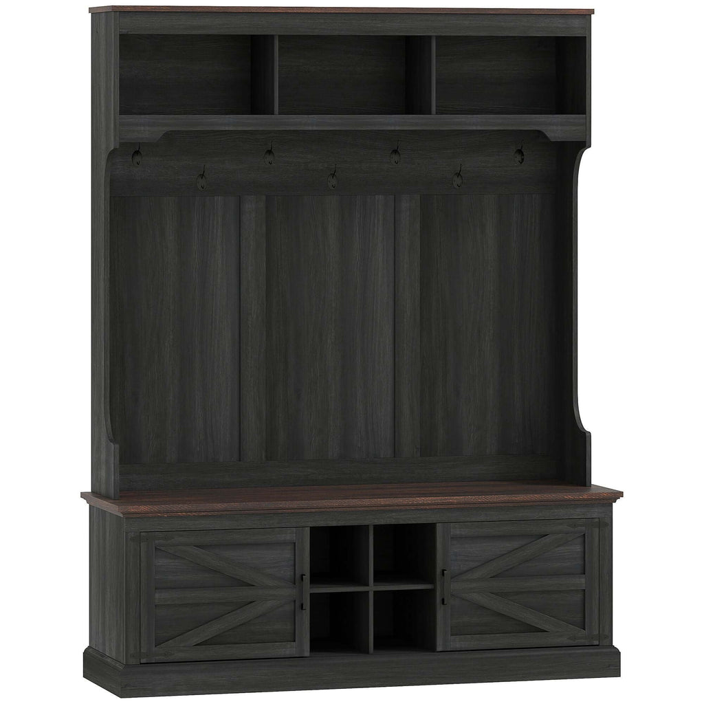 HOMCOM 3-in-1 Hall Tree with Shoe Storage, Coat Rack with Bench, Entryway Furniture with Hooks, Black Wood Grain