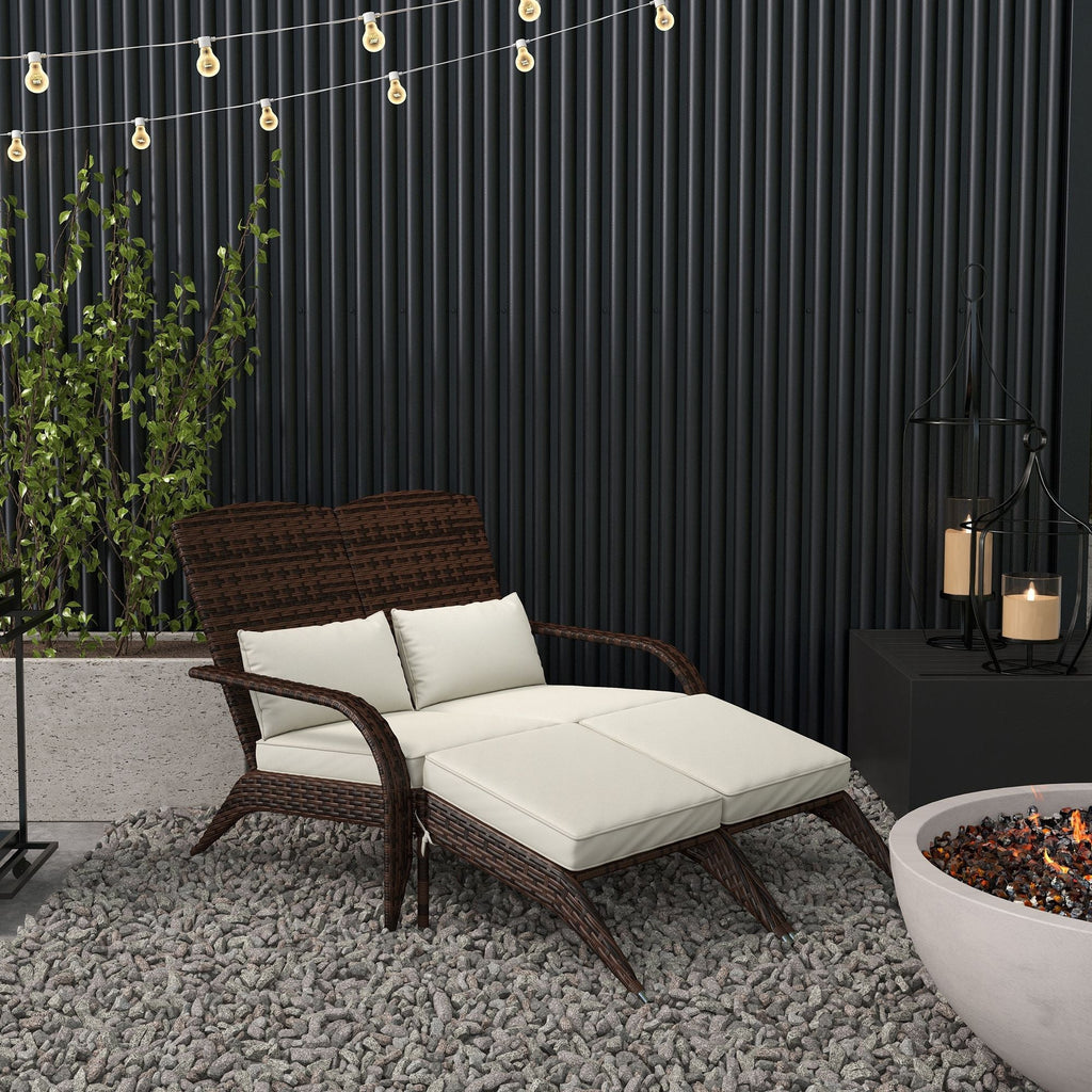 Outsunny 2 Person Patio Wicker Adirondack Chair, High-Back Fire Pit Chair with Cushions, Cream White