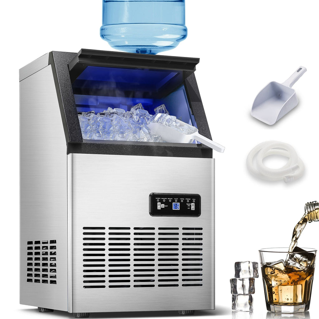 Commercial Ice Maker Machine, 80-110LBS/24H Under Counter Ice Maker, Stainless Steel Freestanding Ice Machine,Self-Cleaning, 2 Water Inlet Modes,Ideal for Restaurant,Home,Bar