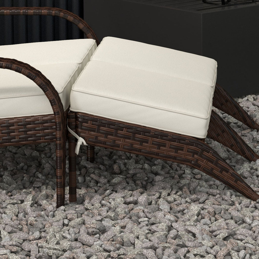 Outsunny 2 Person Patio Wicker Adirondack Chair, High-Back Fire Pit Chair with Cushions, Cream White