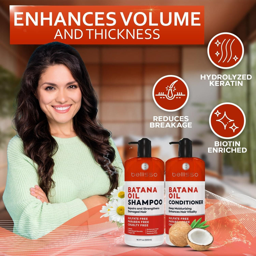 Batana Oil Shampoo and Conditioner Set Thickening Hair Products for Women and Men For Strengthening and Volumizing Fine and Thinning Hair Sulfate Free with Biotin and Keratin for a Fuller Look