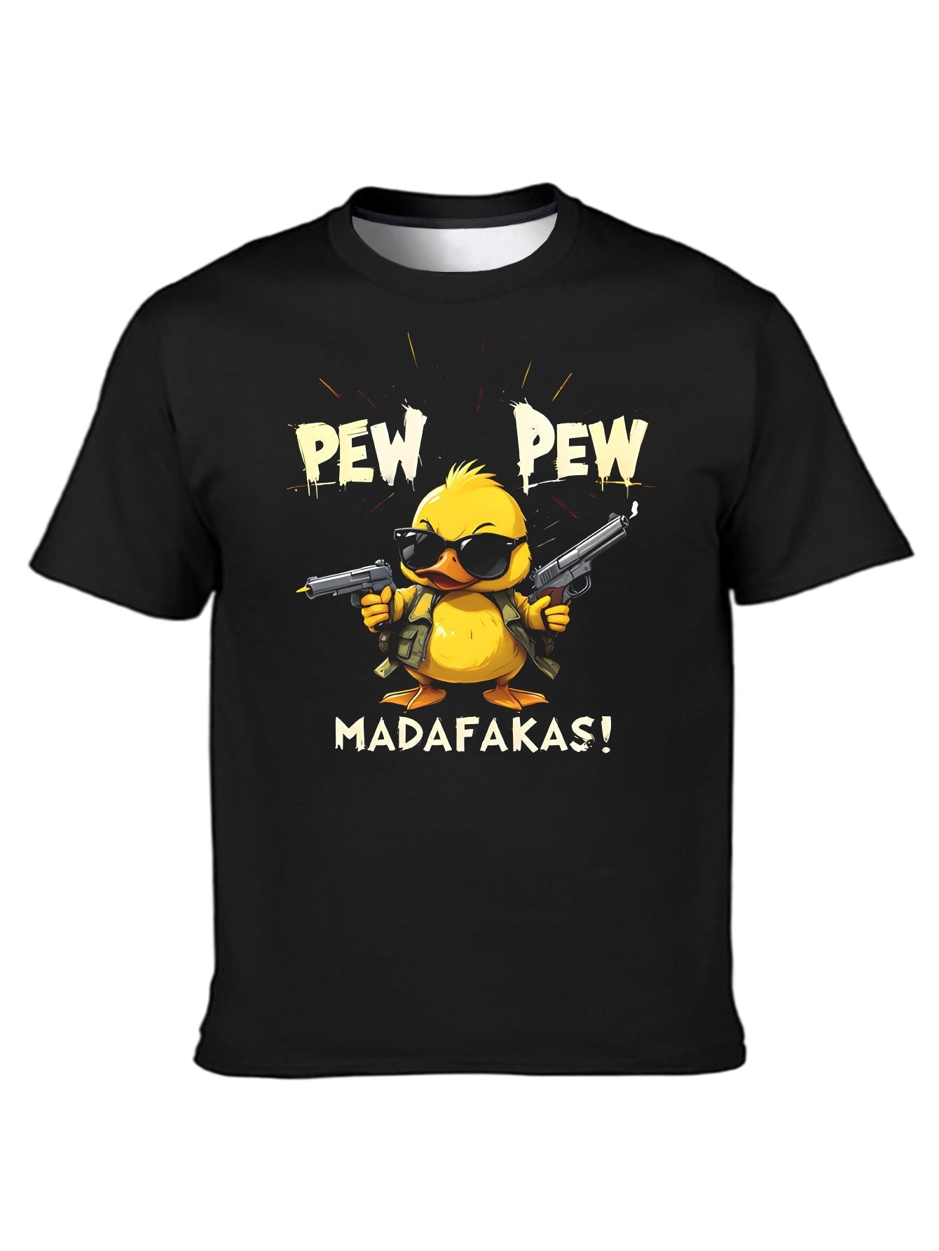 Fun Duck Pattern T-shirt - Breathable And Moisture Absorbing Polyester Fiber, Casual Round Neck Short Sleeve, Men's Summer Fashion Top