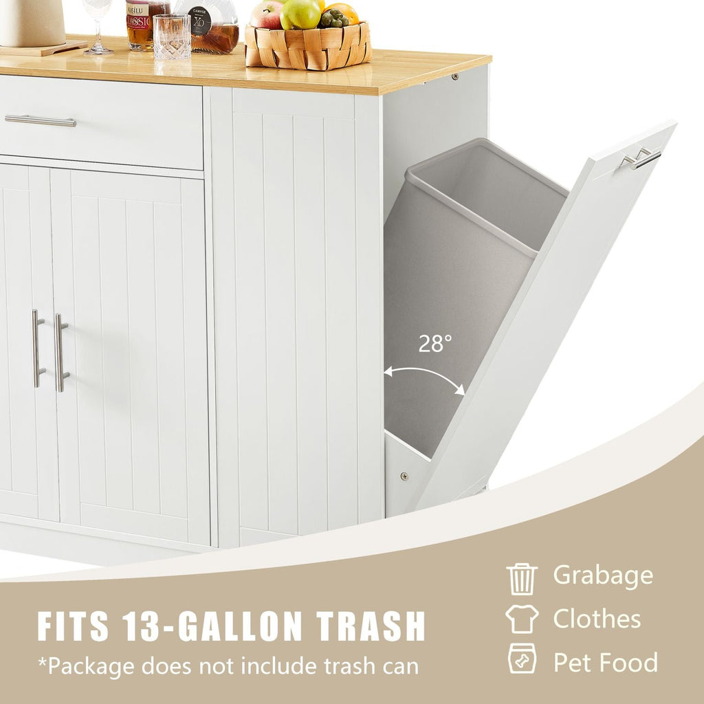 53'' Kitchen Storage Islands with Drawers and Trash Can Storage for Kitchen & Dining. Modern Farmhouse Design, White, 53.2"W x 20.9"D x 38.0"H.