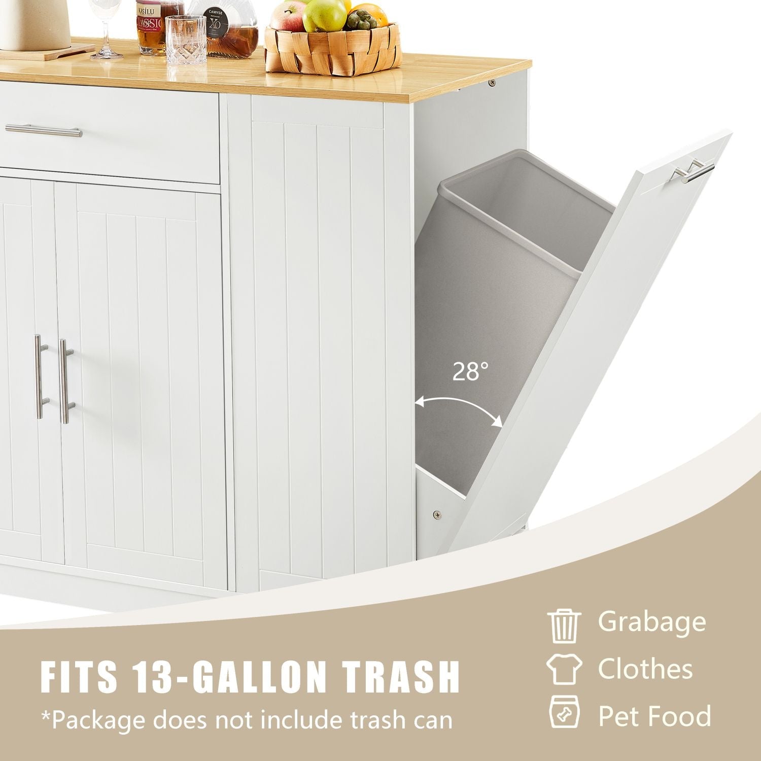 53'' Kitchen Storage Islands with Drawers and Trash Can Storage for Kitchen & Dining. Modern Farmhouse Design, White, 53.2"W x 20.9"D x 38.0"H.