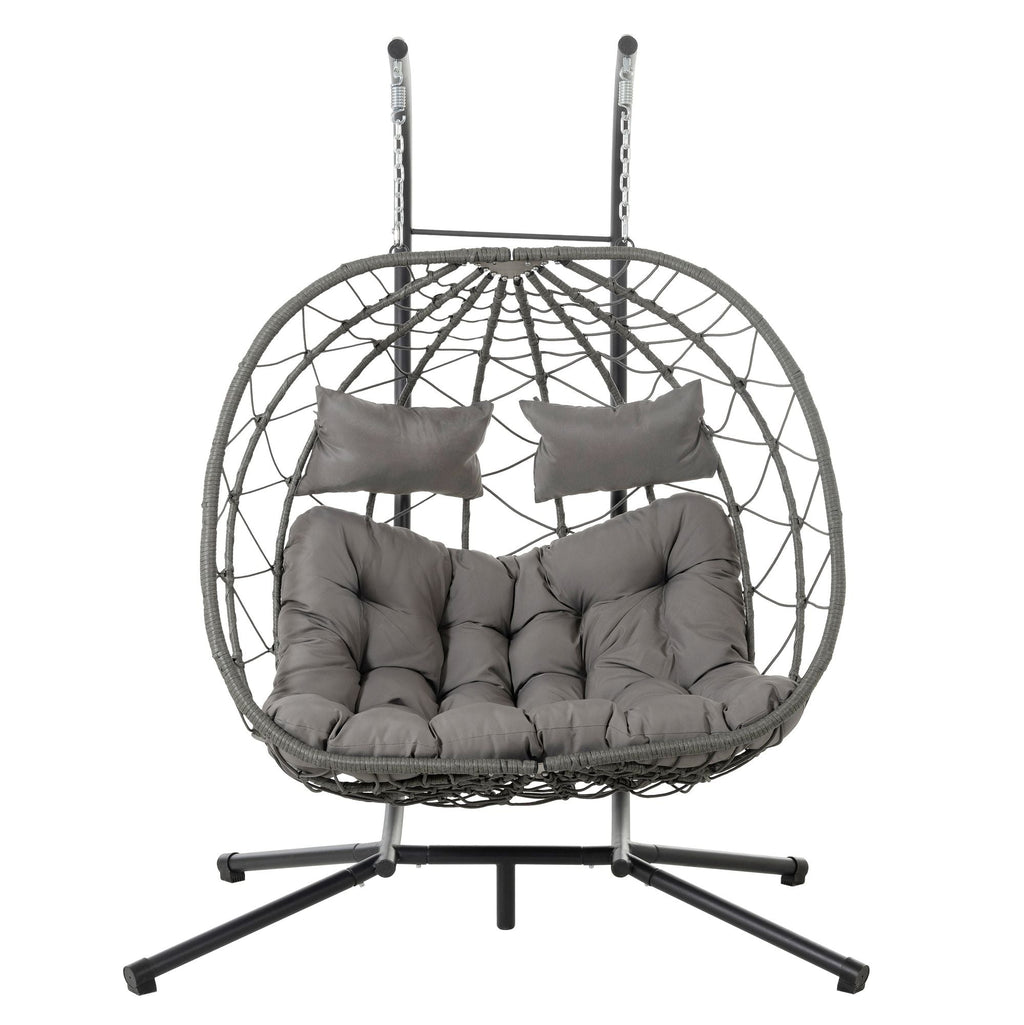 2 Persons Egg Chair with Stand Indoor Outdoor Swing Chair Patio Wicker Hanging Egg Chair Hanging Basket Chair with Stand for Bedroom Living Room Balcony