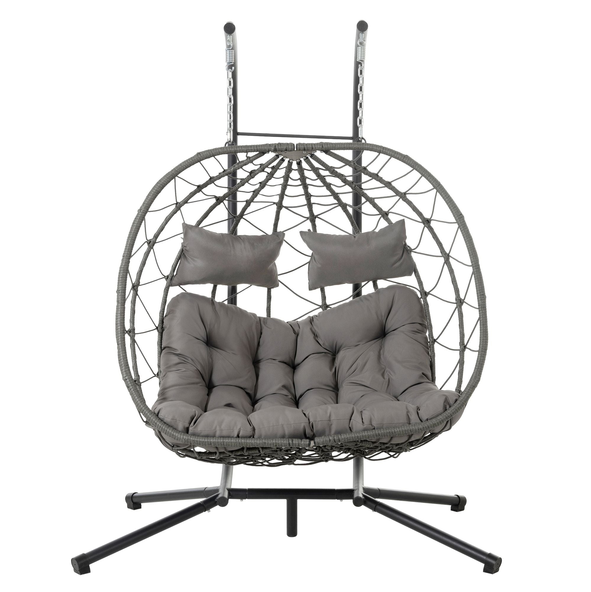 2 Persons Egg Chair with Stand Indoor Outdoor Swing Chair Patio Wicker Hanging Egg Chair Hanging Basket Chair with Stand for Bedroom Living Room Balcony