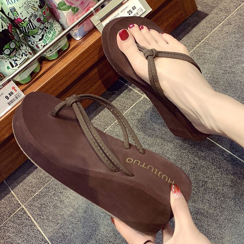 Flip-flops For Women Summer Fashion Casual Outer Wear High-heeled Flip-flops Ins Trendy Non-slip Slope Heel Seaside Beach Sandal